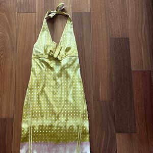 NWOT Roberto Cavalli Silk Lime Green Halter Polka Dot Dress